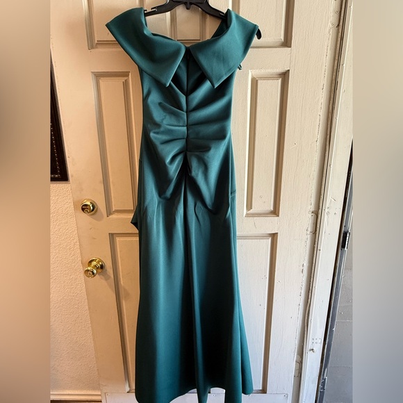 Xscape Teal Draped Cowl Neck Evening Gown - Picture 2 of 5